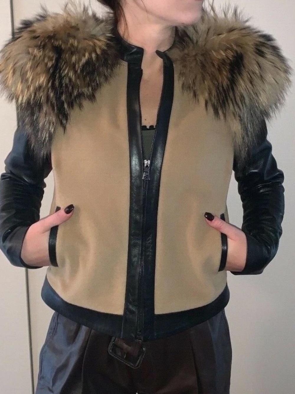 Waldrip Wool/Cashmere/Lambskin/Raccoon Fur Jacket